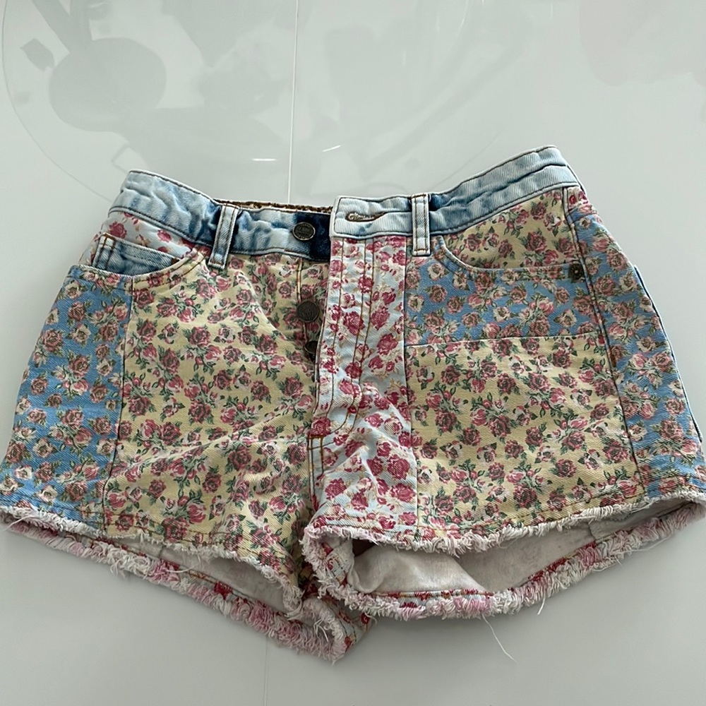 Anthropologie Denim Floral Shorts